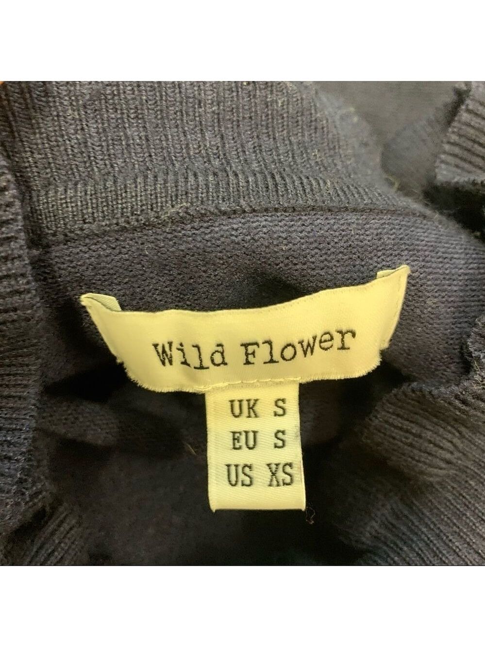 WILD Flower navy Leaf Mesh Sleeves Jumper Sz XS - Picture 9 of 12